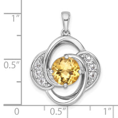 Sterling Silver Rhodium-plated Polished Checker-cut Round Citrine and White Topaz Pendant