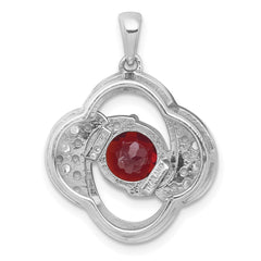 Sterling Silver Rhodium-plated Polished Checker-cut Round Garnet and White Topaz Pendant