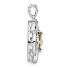 Sterling Silver Rhodium-plated Polished Checker-cut Round Peridot and White Topaz Pendant