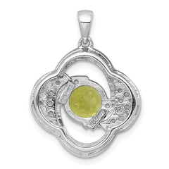 Sterling Silver Rhodium-plated Polished Checker-cut Round Peridot and White Topaz Pendant