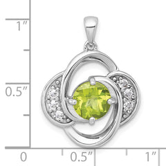 Sterling Silver Rhodium-plated Polished Checker-cut Round Peridot and White Topaz Pendant