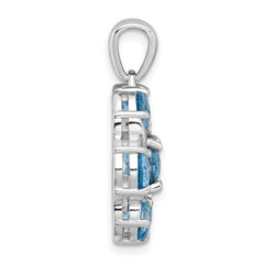 Sterling Silver Rhodium-plated Polished London Blue Topaz and Light Swiss Blue Topaz Flower Pendant