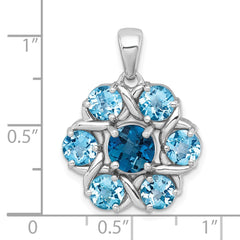 Sterling Silver Rhodium-plated Polished London Blue Topaz and Light Swiss Blue Topaz Flower Pendant
