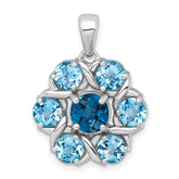 Sterling Silver Rhodium-plated Polished London Blue Topaz and Light Swiss Blue Topaz Flower Pendant