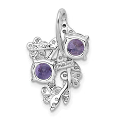 Sterling Silver Rhodium-plated Polished and Textured Amethyst and Rose de France Quartz Floral Chain Slide