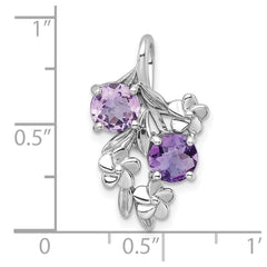 Sterling Silver Rhodium-plated Polished and Textured Amethyst and Rose de France Quartz Floral Chain Slide