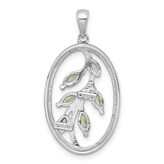 Sterling Silver Rhodium-plated Polished Peridot Leaves Twisted Oval Pendant