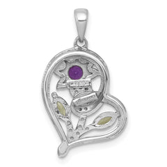 Sterling Silver Rhodium-plated Polished Amethyst, Peridot and White Topaz Flower in Heart Pendant