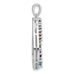 Sterling Silver Rhodium-plated Polished Fancy Multi Gemstone Teardrop Pendant
