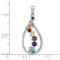 Sterling Silver Rhodium-plated Polished Fancy Multi Gemstone Teardrop Pendant