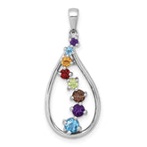 Sterling Silver Rhodium-plated Polished Fancy Multi Gemstone Teardrop Pendant