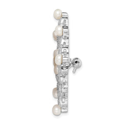 Sterling Silver Rhodium-plated CZ and Freshwater Cultured Pearls Vintage Style Pin Brooch