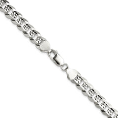 Sterling Silver 7.9mm Flat D/C Pave Curb Chain - 4