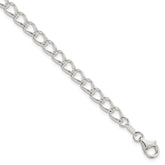 Amore La Vita Sterling Silver Rhodium-plated Polished 5.3mm 7 inch Half Round Wire Curb Chain with Fancy Lobster Clasp Charm Bracelet