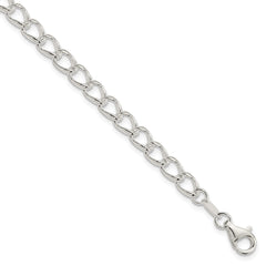 Amore La Vita Sterling Silver Rhodium-plated Polished 5.3mm 7 inch Half Round Wire Curb Chain with Fancy Lobster Clasp Charm Bracelet