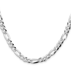 Sterling Silver 6.1mm Flat D/C Pave Figaro Chain - 7