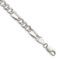 Sterling Silver 6.1mm Flat D/C Pave Figaro Chain - 7