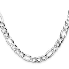 Sterling Silver 8.0mm Flat D/C Pave Figaro Chain - 7
