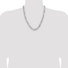 Sterling Silver 8.0mm Flat D/C Pave Figaro Chain - 7
