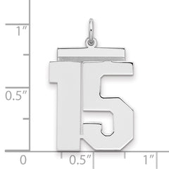 Sterling Silver/Rhodium-plated Polished Number 15 Charm