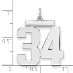 Sterling Silver/Rhodium-plated Polished Number 34 Charm - 2