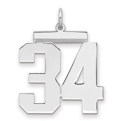Sterling Silver/Rhodium-plated Polished Number 34 Charm - 2
