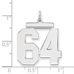 Sterling Silver/Rhodium-plated Polished Number 64 Charm - 3