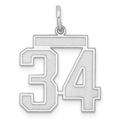 Sterling Silver/Rhodium-plated Satin Number 34 Charm - 2
