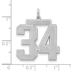 Sterling Silver/Rhodium-plated Satin Number 34 Charm - 3