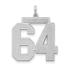 Sterling Silver/Rhodium-plated Satin Number 64 Charm - 4