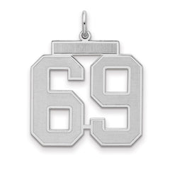 Sterling Silver/Rhodium-plated Satin Number 69 Charm - 4