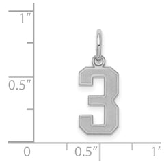 Sterling Silver/Rhodium-plated Satin Number 3 Charm - 4