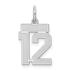Sterling Silver/Rhodium-plated Satin Number 12 Charm - 4