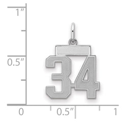 Sterling Silver/Rhodium-plated Satin Number 34 Charm - 4