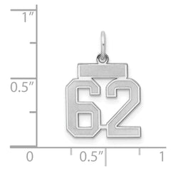 Sterling Silver/Rhodium-plated Satin Number 62 Charm - 4