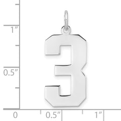 Sterling Silver/Rhodium-plated Polished Number 3 Charm - 2