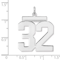 Sterling Silver/Rhodium-plated Polished Number 32 Charm