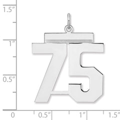 Sterling Silver/Rhodium-plated Polished Number 75 Charm