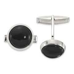 Sterling Silver Polished Round Onyx Cuff Links - 2