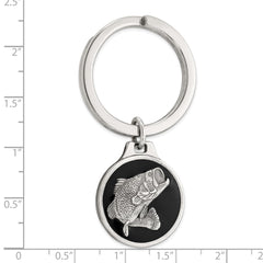 Sterling Silver Rhodium-plated Black Epoxy Bass Fish Keychain