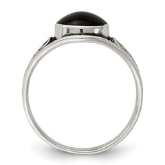 Sterling Silver Antiqued Black Agate Ring - 2