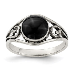 Sterling Silver Antiqued Black Agate Ring - 3