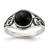 Sterling Silver Antiqued Black Agate Ring - 2