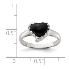 Sterling Silver Onyx Heart Ring - 3
