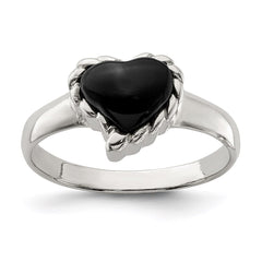 Sterling Silver Onyx Heart Ring - 2