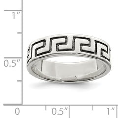 Sterling Silver Antiqued Greek Key Ring - 5