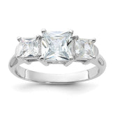 Sterling Silver Rhodium-plated Three Stone CZ Ring - 5