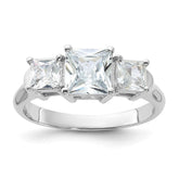 Sterling Silver Rhodium-plated Three Stone CZ Ring - 6