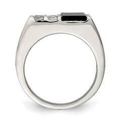 Sterling Silver Rhodium-plated Men's CZ and Onyx Ring - 10
