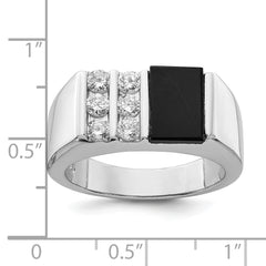 Sterling Silver Rhodium-plated Men's CZ and Onyx Ring - 10